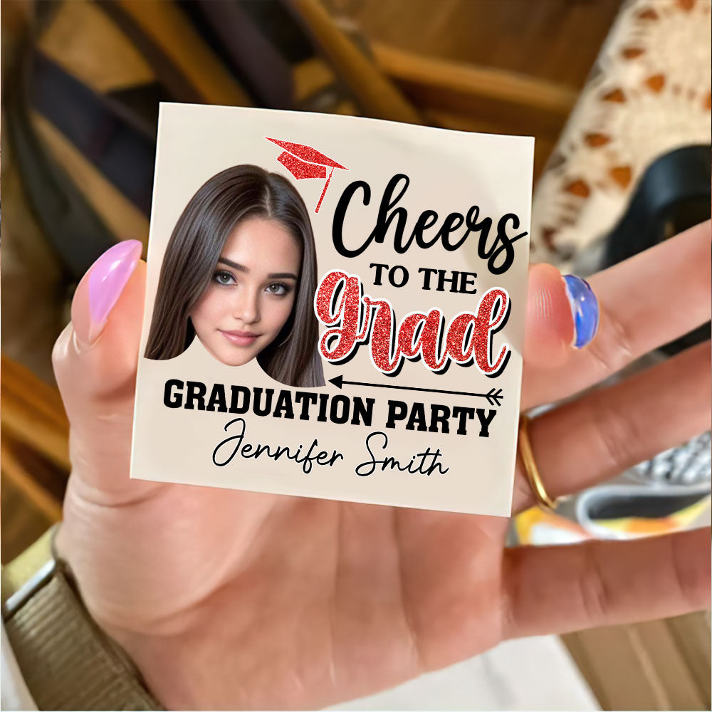 Cheers To The Grad, Custom Color, Photo And Name Temporary Tattoo, Personalized Grad Party Tattoo, Fake Tattoo, Graduation Gift