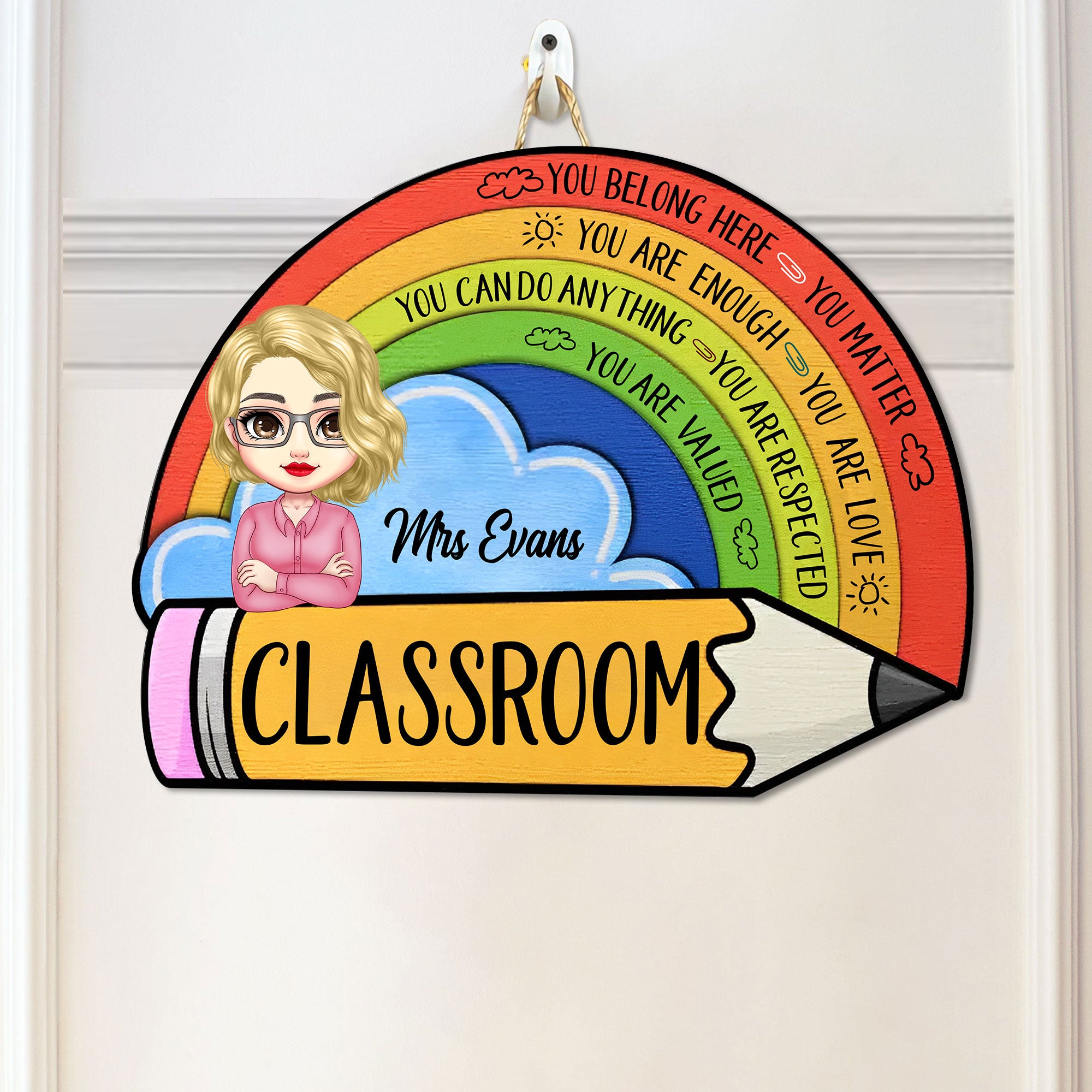 You Belong Here - You Can Do Anything - Custom Classroom Name - Personalized Wooden Door Sign - Back To School