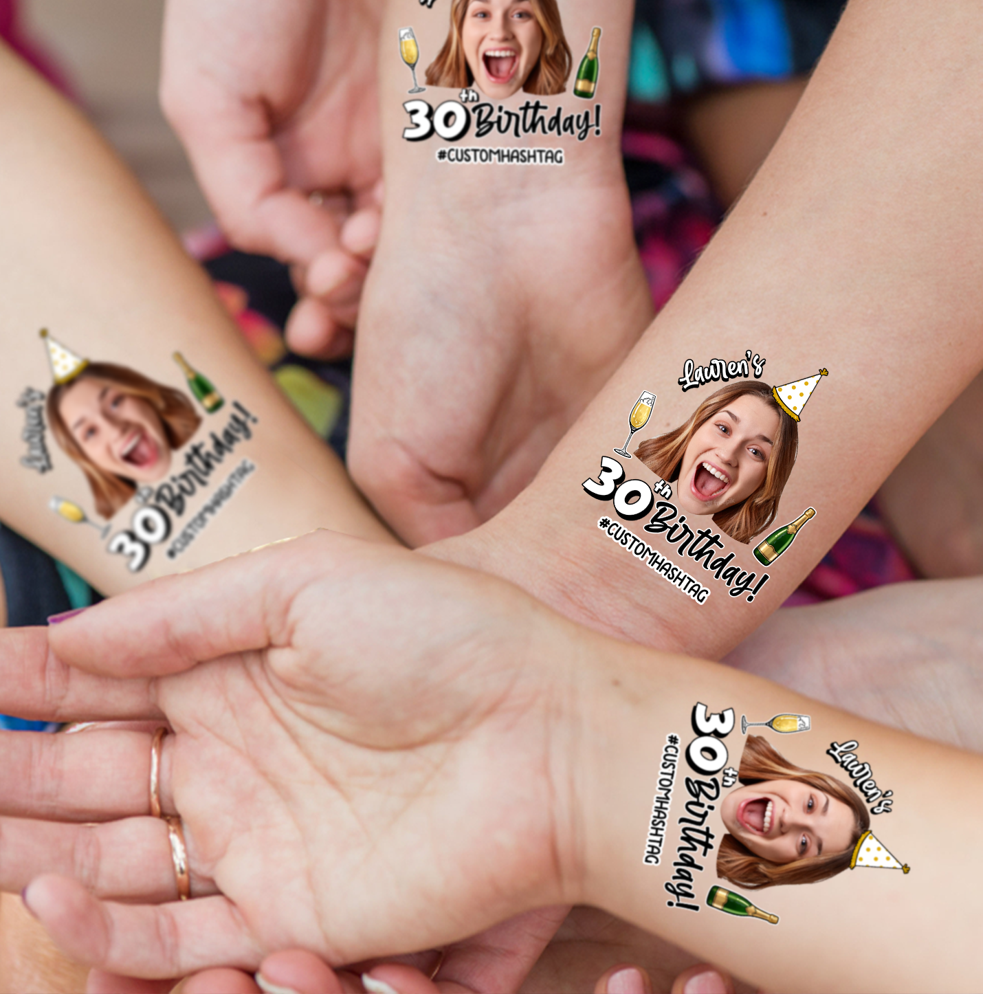 Birthday Party, Custom Temporary Tattoo With Personalized Photo And Texts, Fake Tattoo, Birthday Gift