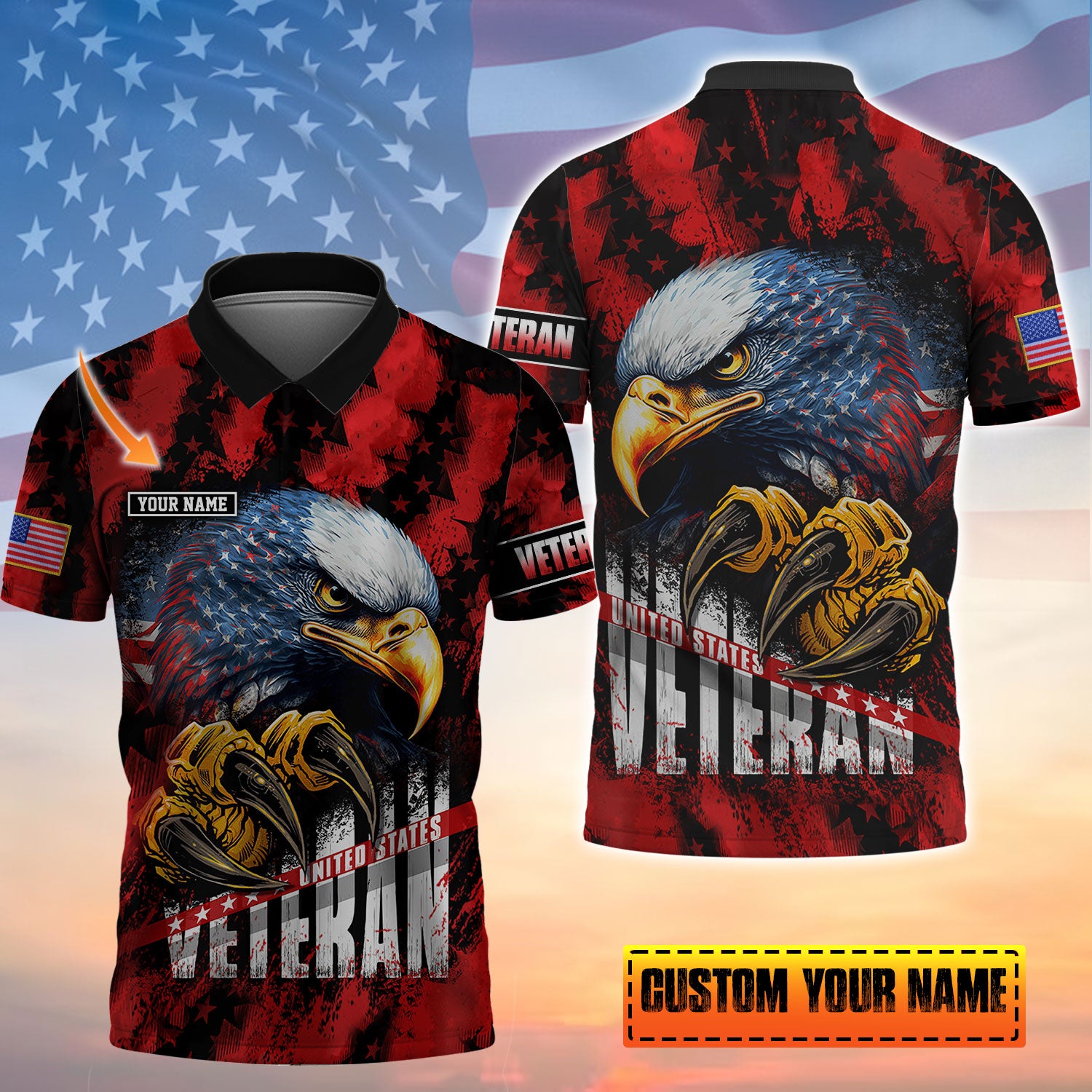 United States Veteran, Customized Text Polo Shirt, Gift For Veterans