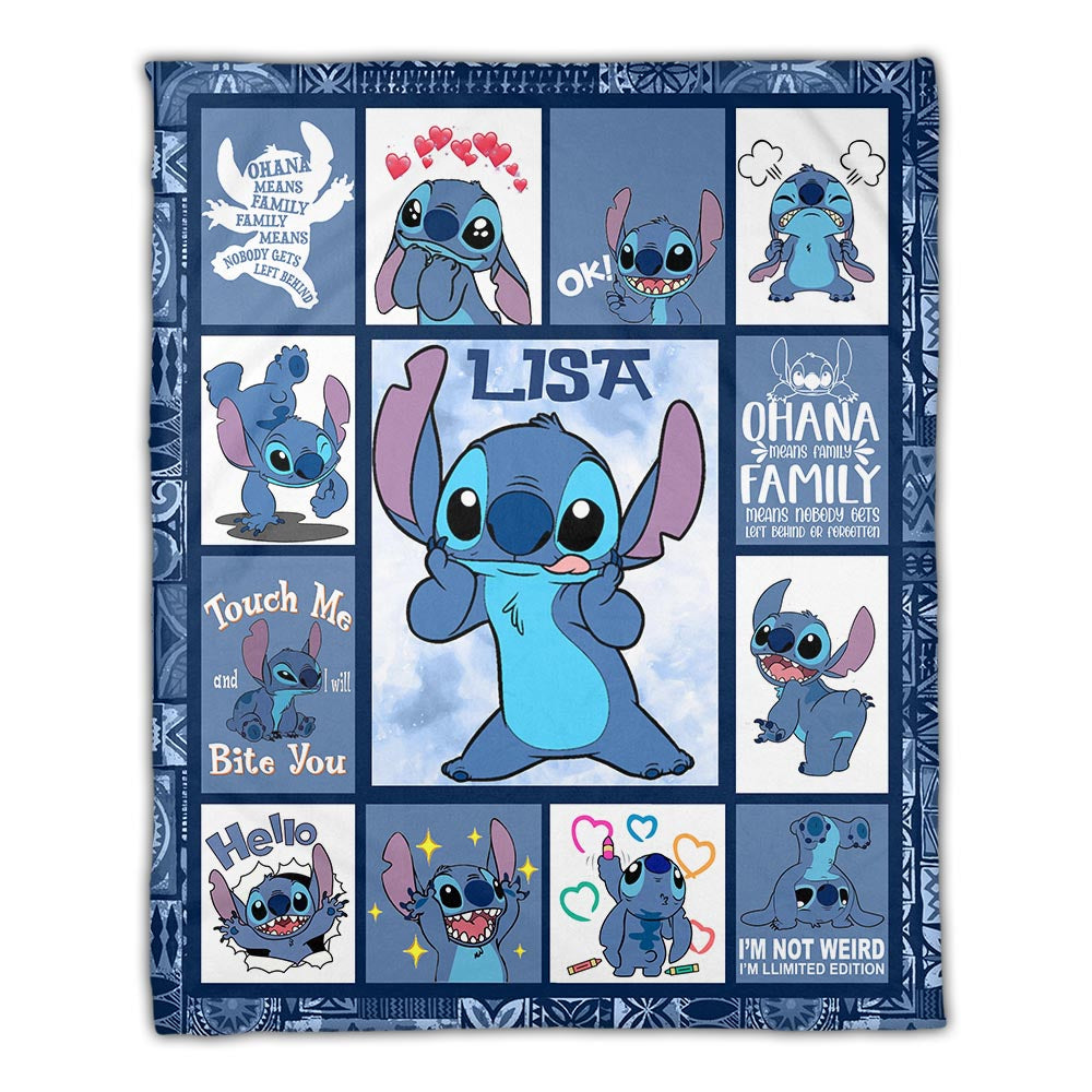 Touch Me And I Will Bite You, Ohana Means Family - Custom Name - Personalized Fleece Blanket, Gift For Family
