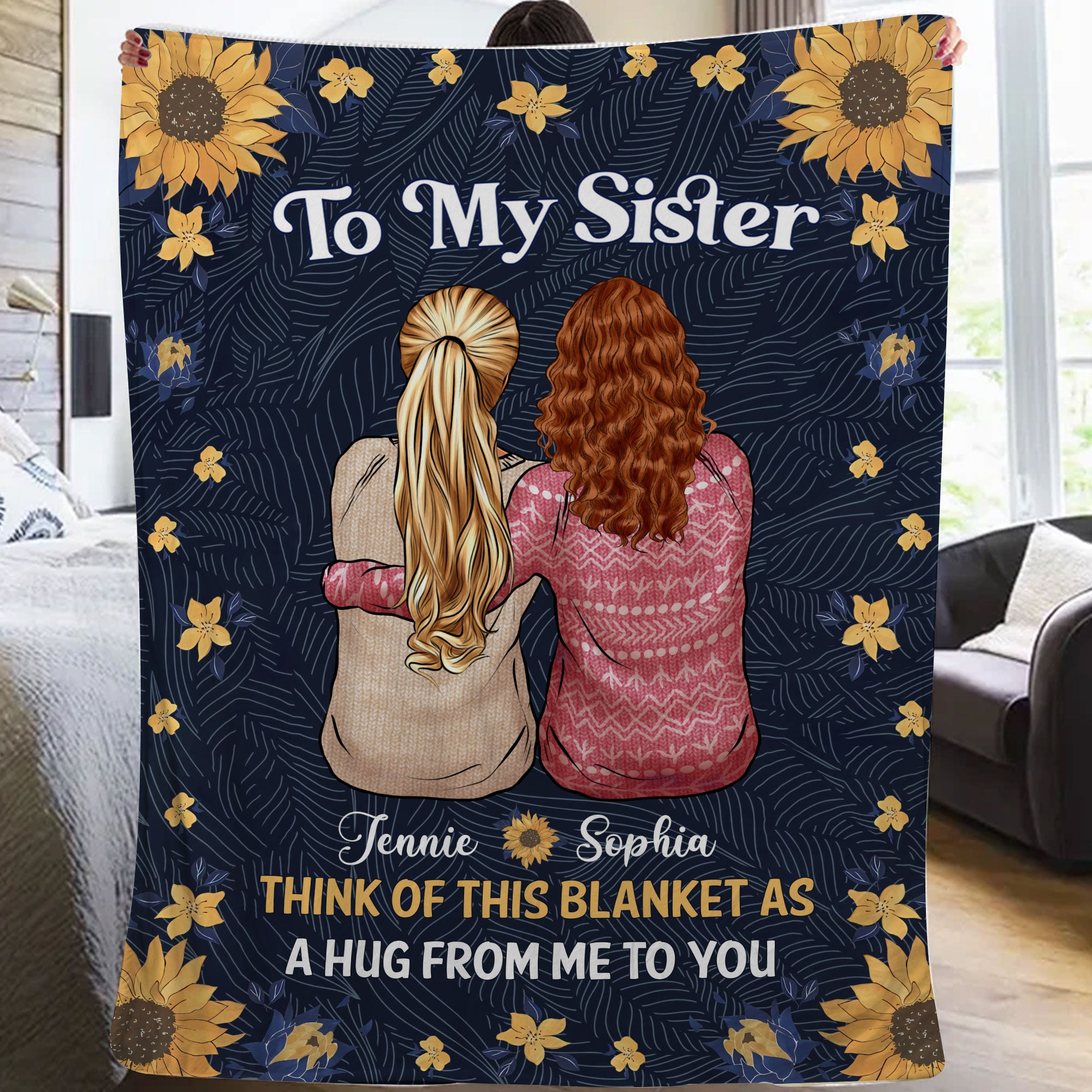 Think Of This As A Hug From Me To You - Custom Appearances And Names - Personalized Fleece Blanket - Gift For Best Friend, Sister, Besties