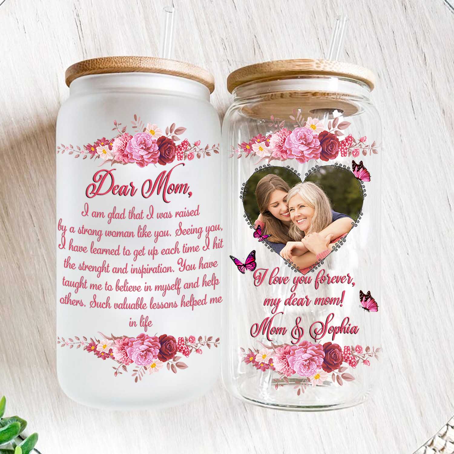 I Love You Forever My Dear Mom - Custom Photo And Names - Personalized Glass Bottle, Frosted Bottle, Gift For Family, Mother's Day