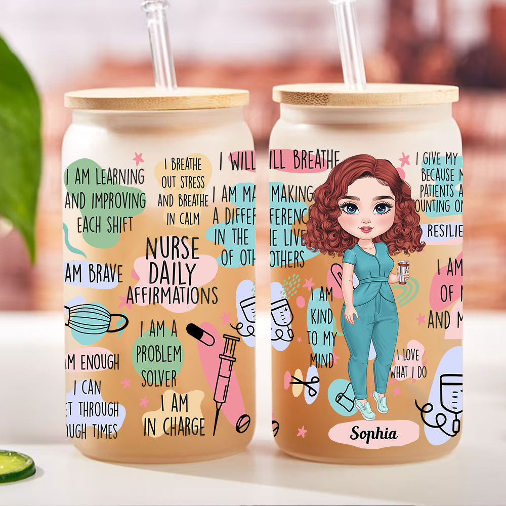 Nurse Daily Affirmations - Custom Appearance And Name - Personalized Glass Bottle, Frosted Bottle, Gift For Nurse