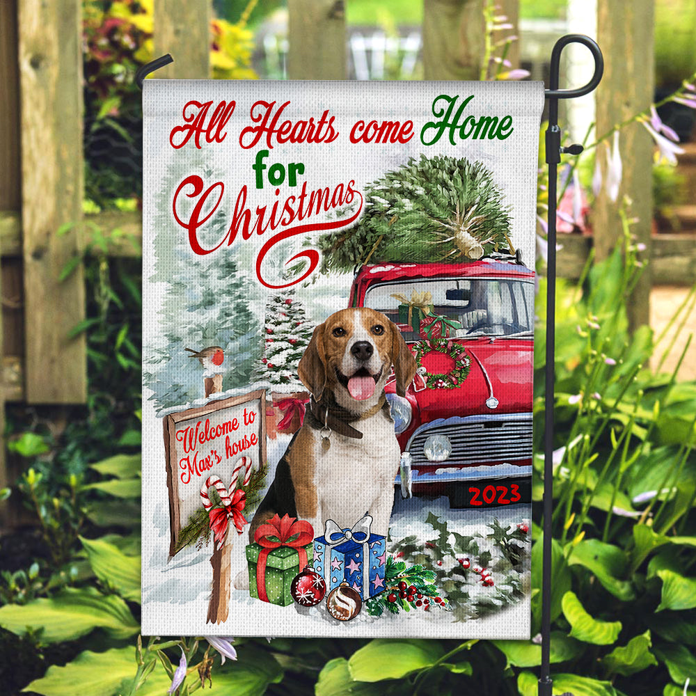 All Hearts Come Home For Christmas - Personalized Pet Photo And Name Flag - Christmas Gift, Gift For Pet Lovers