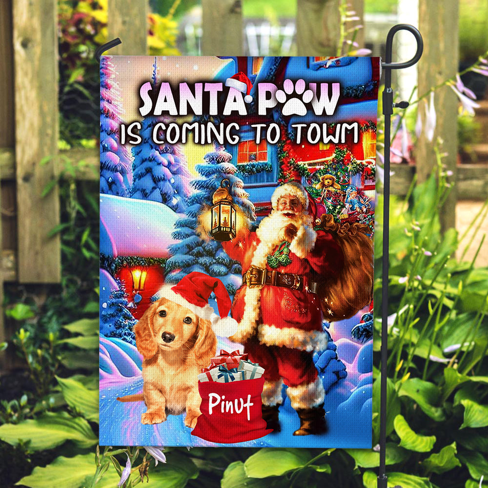 Santa Paw Is Coming To Town - Custom Pet Photo And Name Flag - Christmas Gift, Gift For Pet Lovers