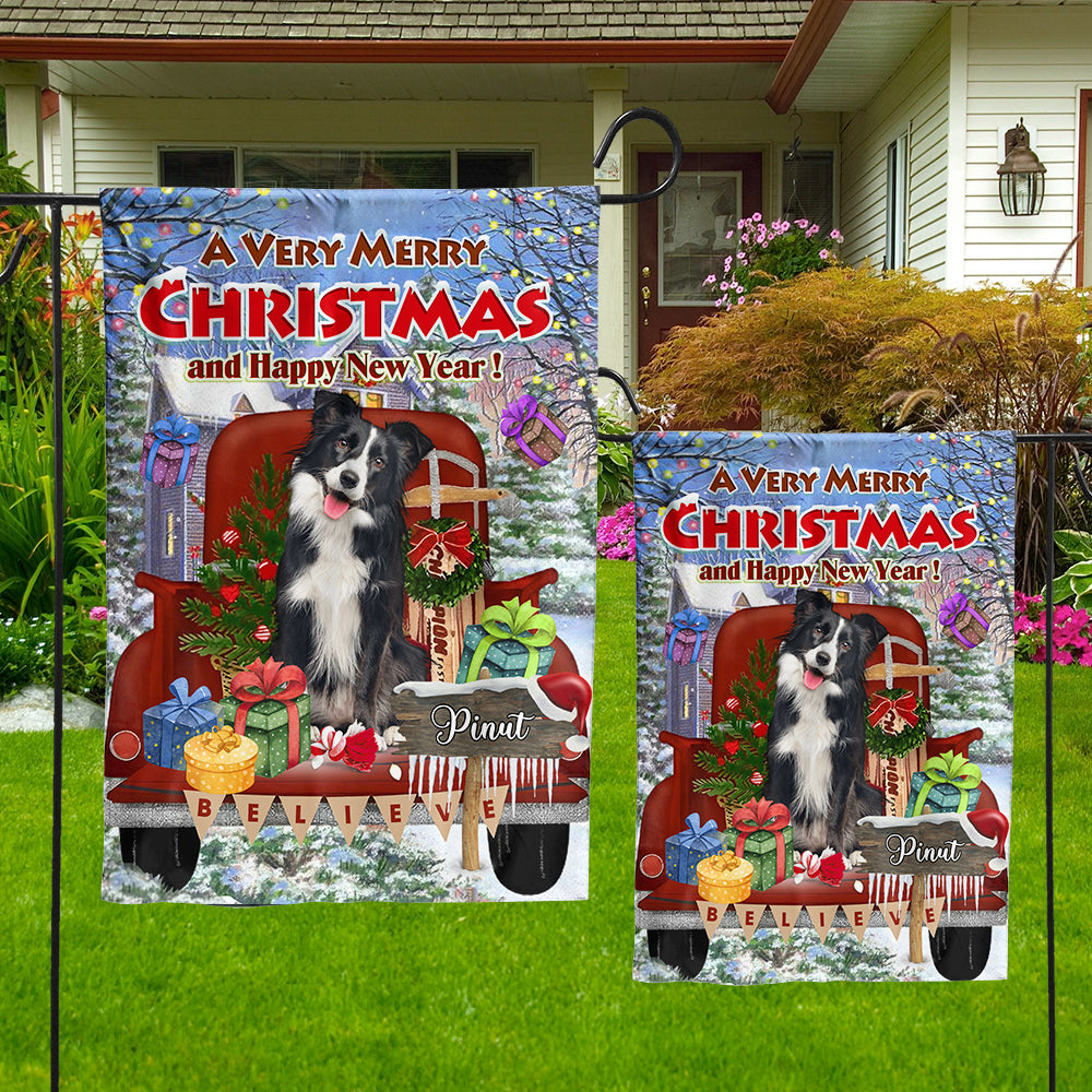 A Very Merry Christmas And Happy New Year - Personalized Pet Photo And Name Flag - Christmas Gift, Gift For Pet Lovers