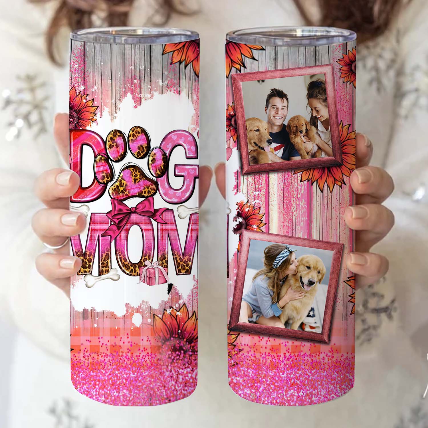 Custom Photo, Personalized Dog Mom Skinny Tumbler, Gift For Dogs Lover