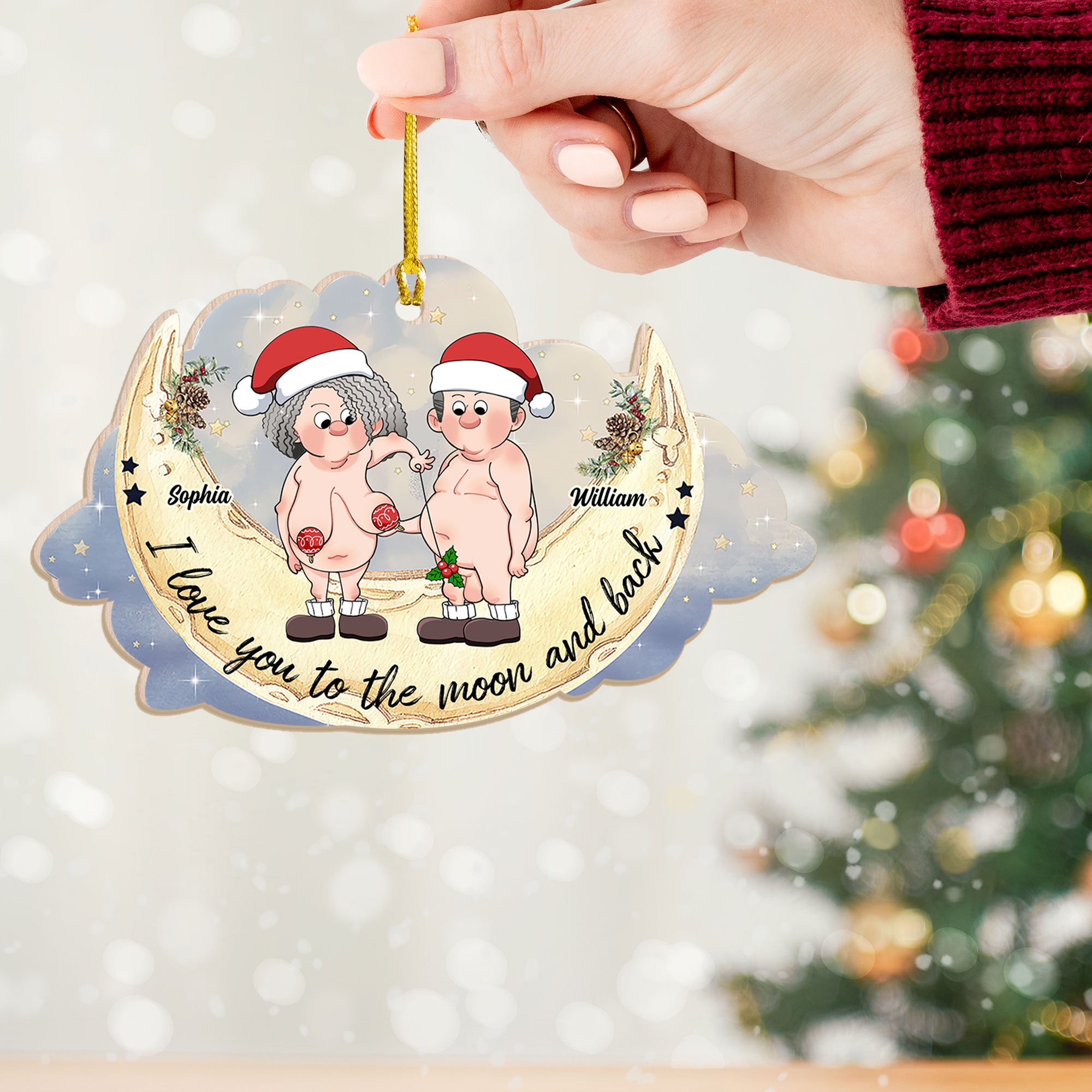 I Love You To The Moon And Back, Funny Couple - Personalized Custom Shaped Wooden Ornament - Gift For Family, Couple Gift