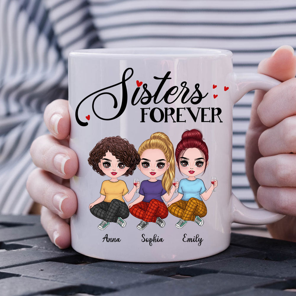 Sisters Forever, Personalized Doll Woman Mug, Gift For Best Friends, Gift For Family