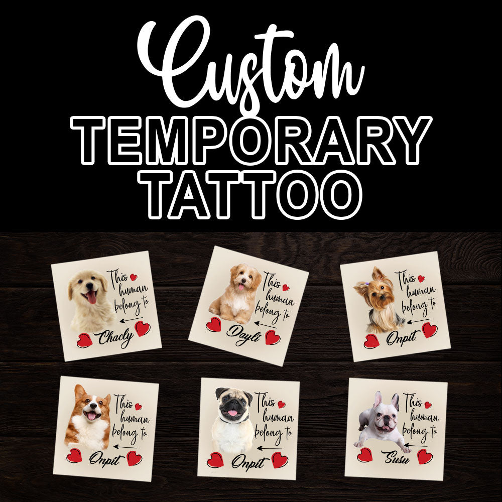 Temporary Tattoo With Personalized Photo Cutie Puppy Tattoo, Text Name, Fake Tattoo, Gift For Pet Lover