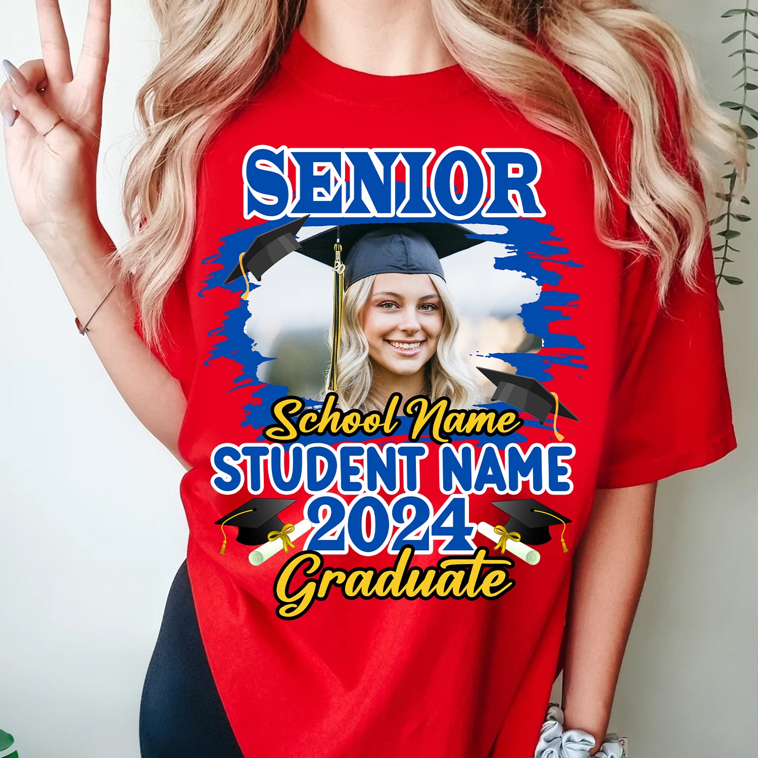 Congrats Senior Graduate 2024 - Custom Photo And Texts Graduation Gift - Personalized T-Shirt