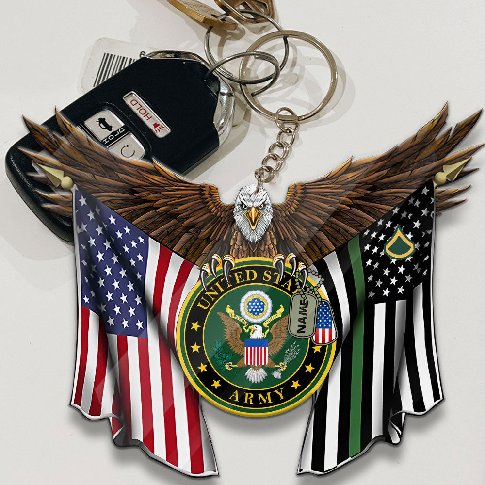 United States Veteran, Custom Name And Rank, Personalized 2 Side Acrylic Keychain - Gift For Veteran