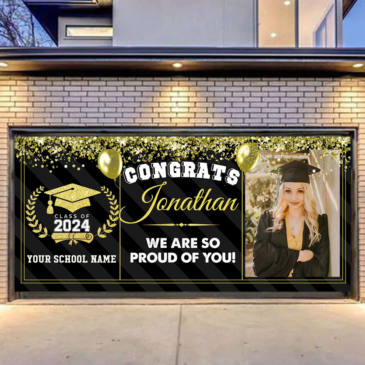 Congrats 2024 We Are So Proud Of You! - Personalized Photo, Your Name And School Name Single Garage, Garage Door Banner Covers - Garage Door Banner Decorations