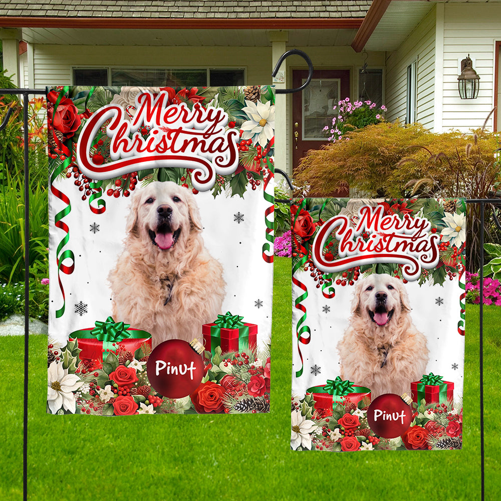 Merry Christmas - Personalized Pet Photo And Name Flag - Gift For Pet Lovers, Christmas Gift