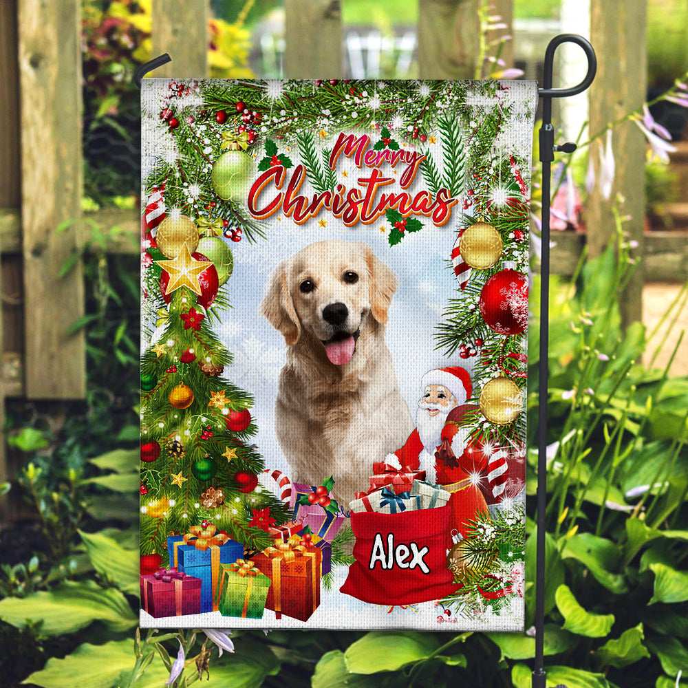 Merry Christmas Pet- Personalized Pet Photo And Name Flag - Christmas Gift, Gift For Pet Lovers