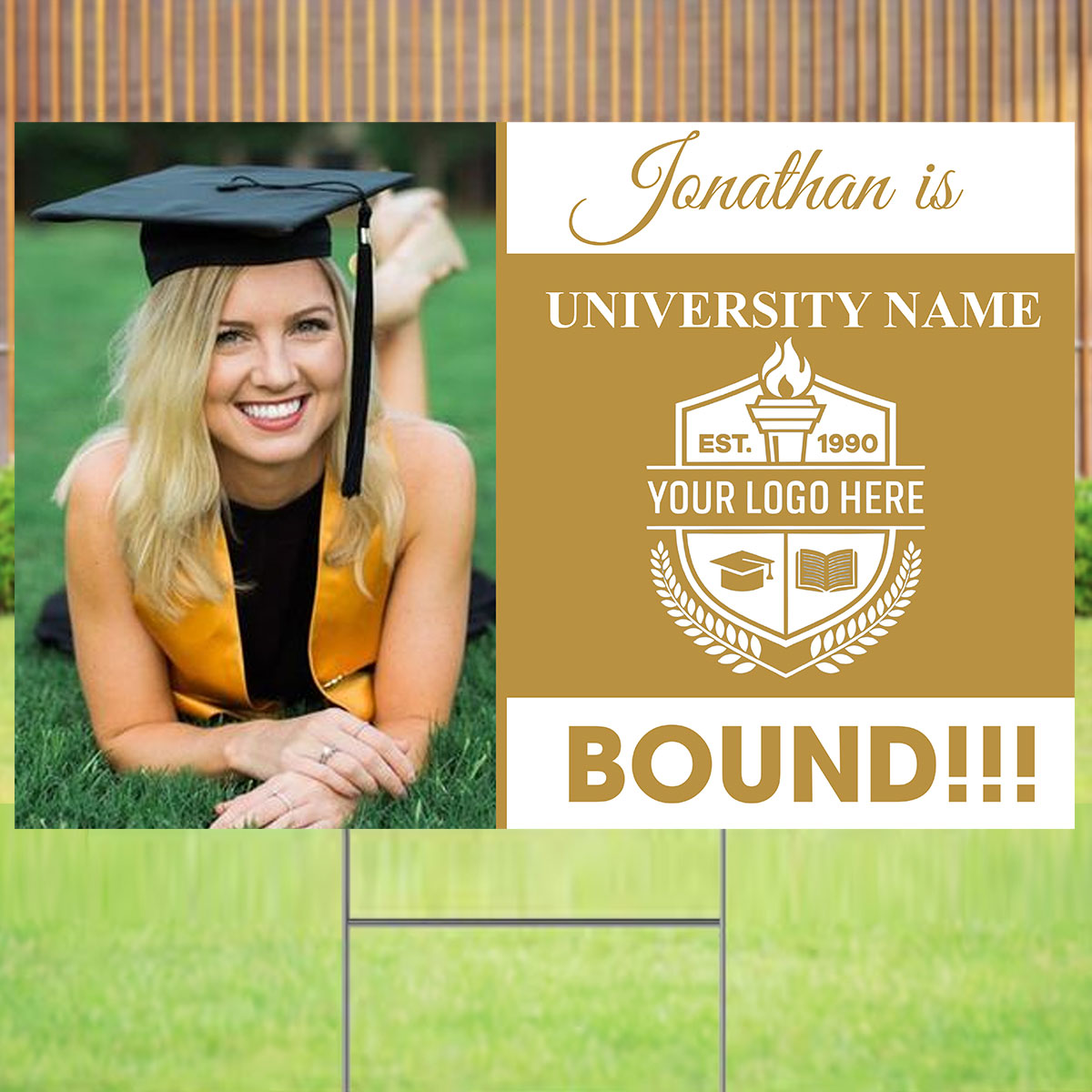 Congrats Custom Background, Logo, Photo And Texts - Personalized Lawn Sign, Yard Sign, Graduation Gift