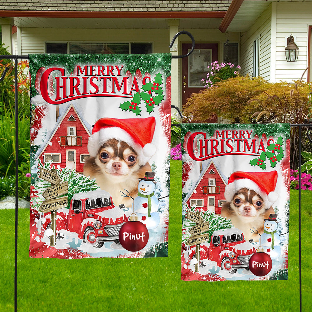 Merry Christmas - Personalized Pet Photo & Name Flag - Gift For Pet Lovers, Christmas Gift
