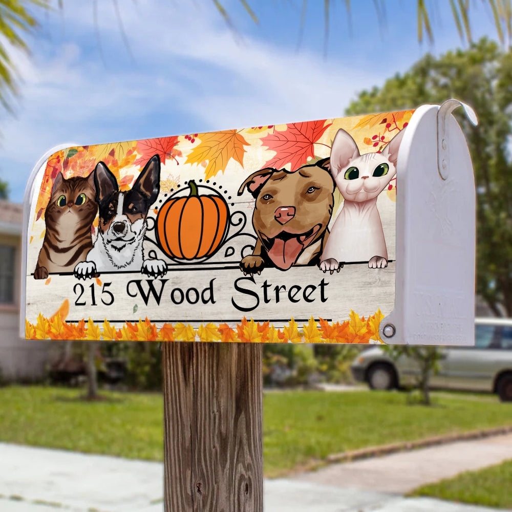 Personalized Autumn Pet Mailbox Cover, Custom Name Address, Gift For Dog Lover