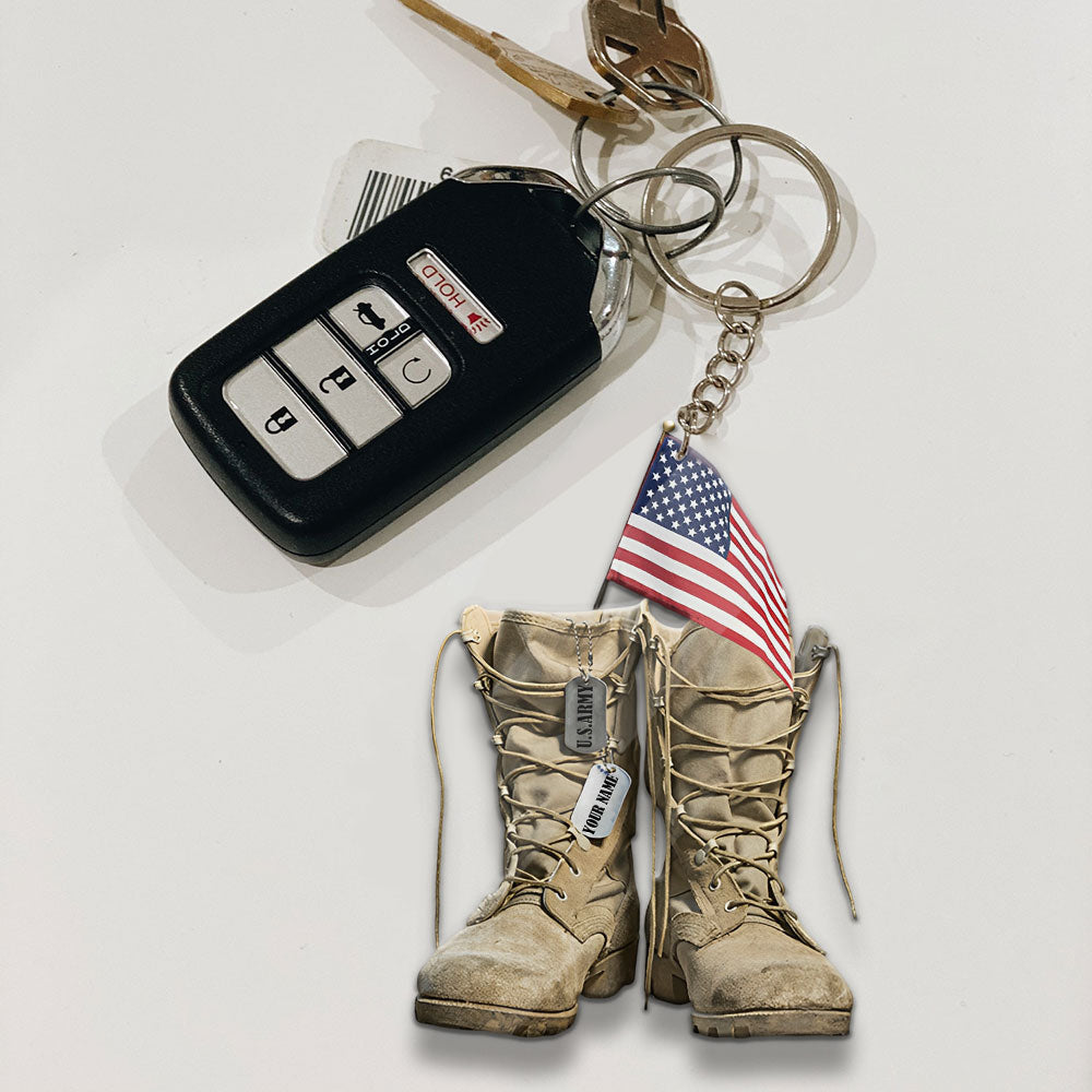 Army Shoes - Custom Name, Personalized U.S. Veteran Acrylic Keychain - Gift For Veteran