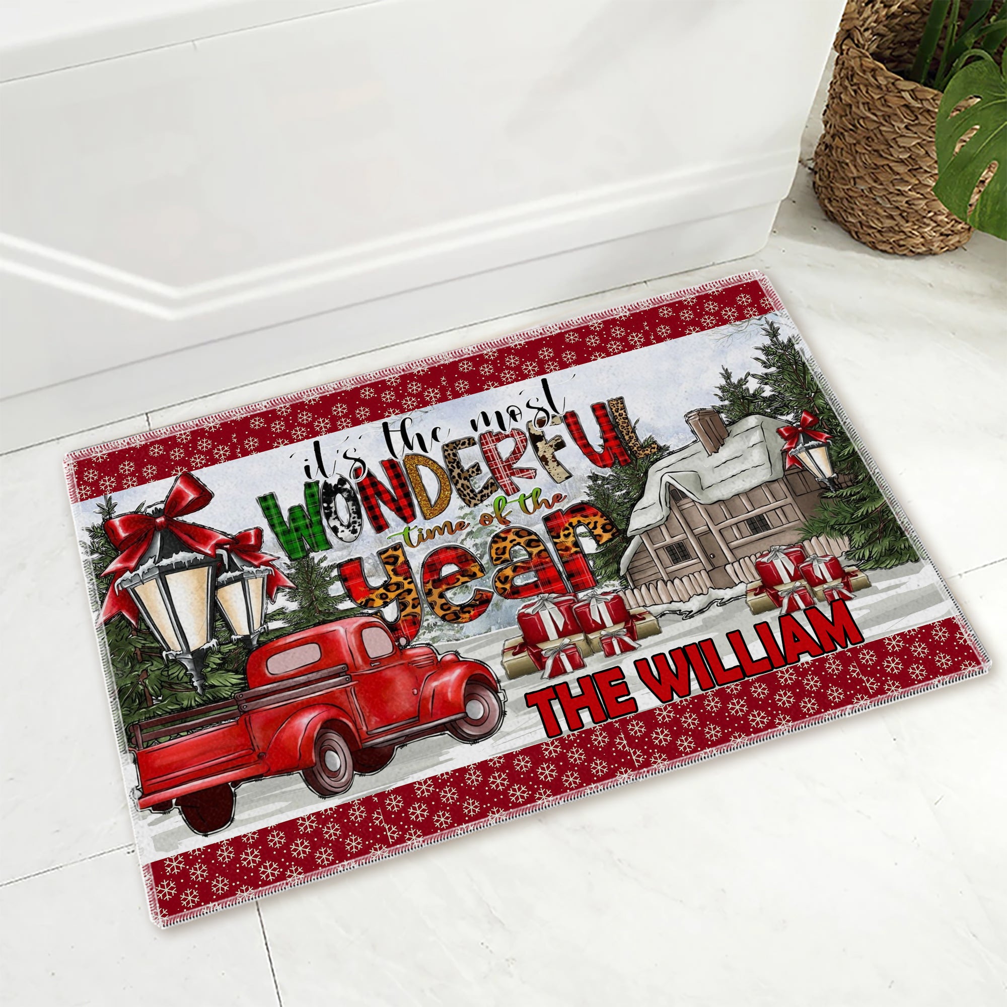 It's The Most Wonderful Time Of The Year  - Custom Family Name - Personalized Doormat - Christmas Gift