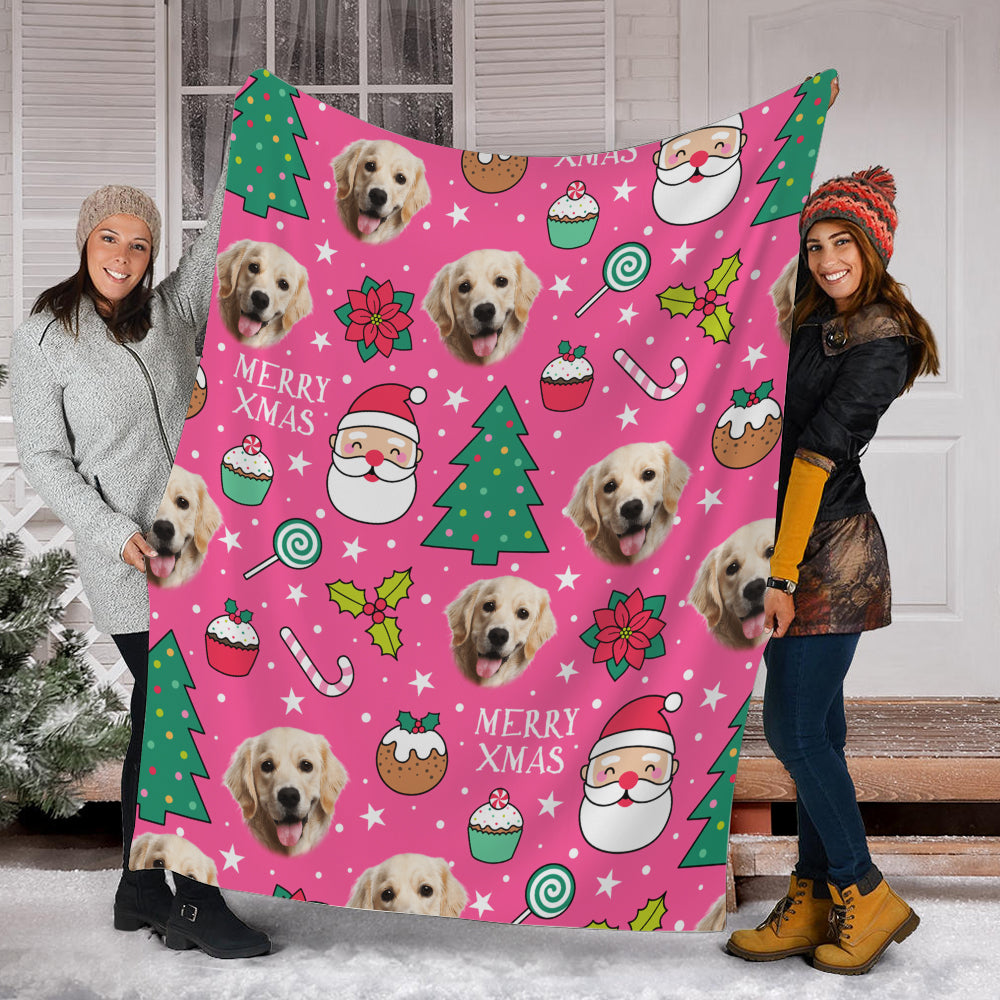 Merry Xmas Pet Headcut, Custom Photo, Personalized Fleece Blanket - Gift For Pet Lover, Christmas Gift