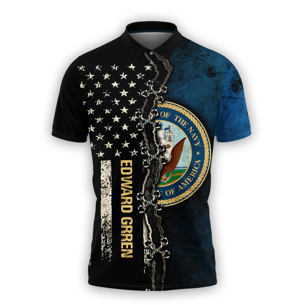 Personalized Half Flag Navy, Veteran 3D Polo Shirt, Gift For Veterans