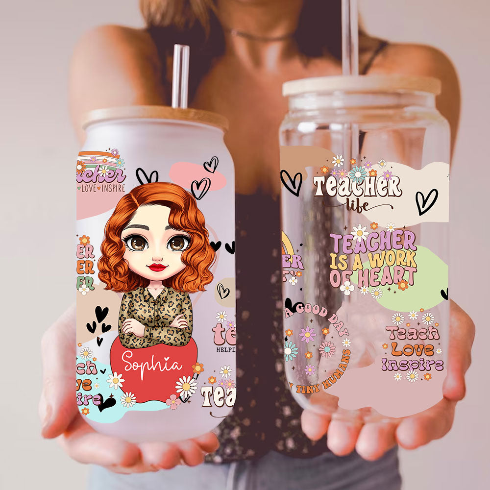 Personalized Glass Bottle, Frosted Bottle - Design & name can be changed - Gift for Teachers