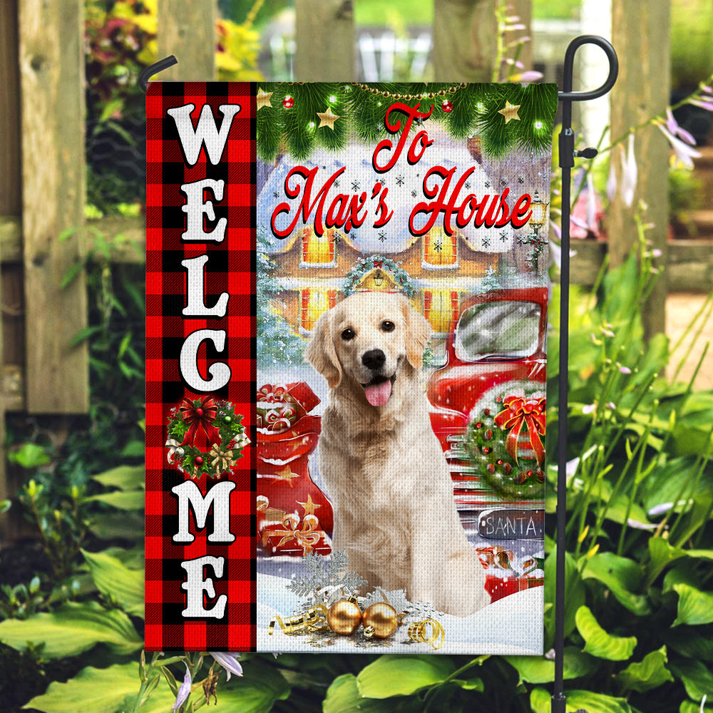 Welcome To Pet Christmas House - Personalized Pet Photo And Name Flag - Christmas Gift, Gift For Pet Lovers