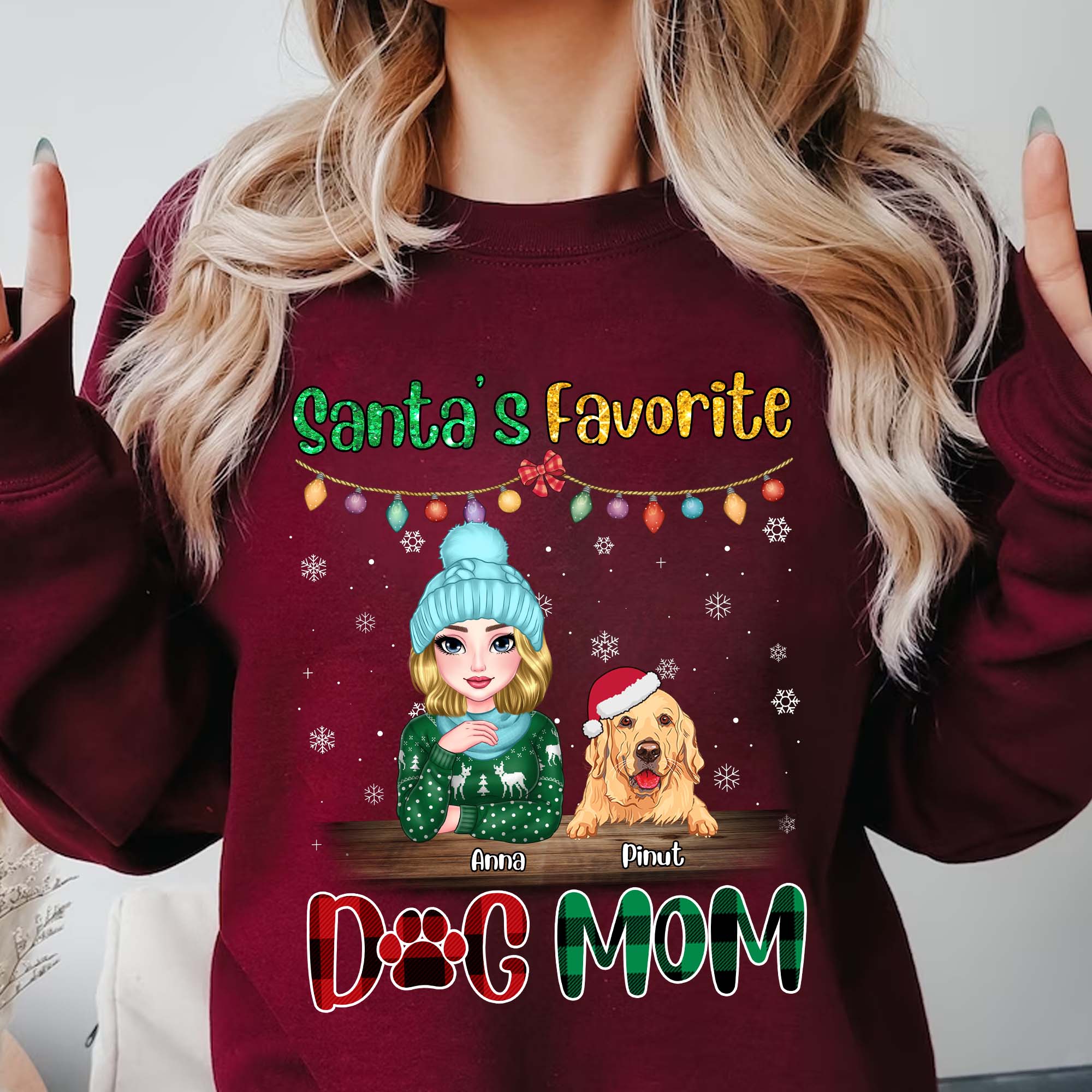 Santa's Favorite Dog Mom - Custom Appearance And Name, Personalized Sweatshirt - Family Gift, Gift For Pet Lover, Xmas Gift