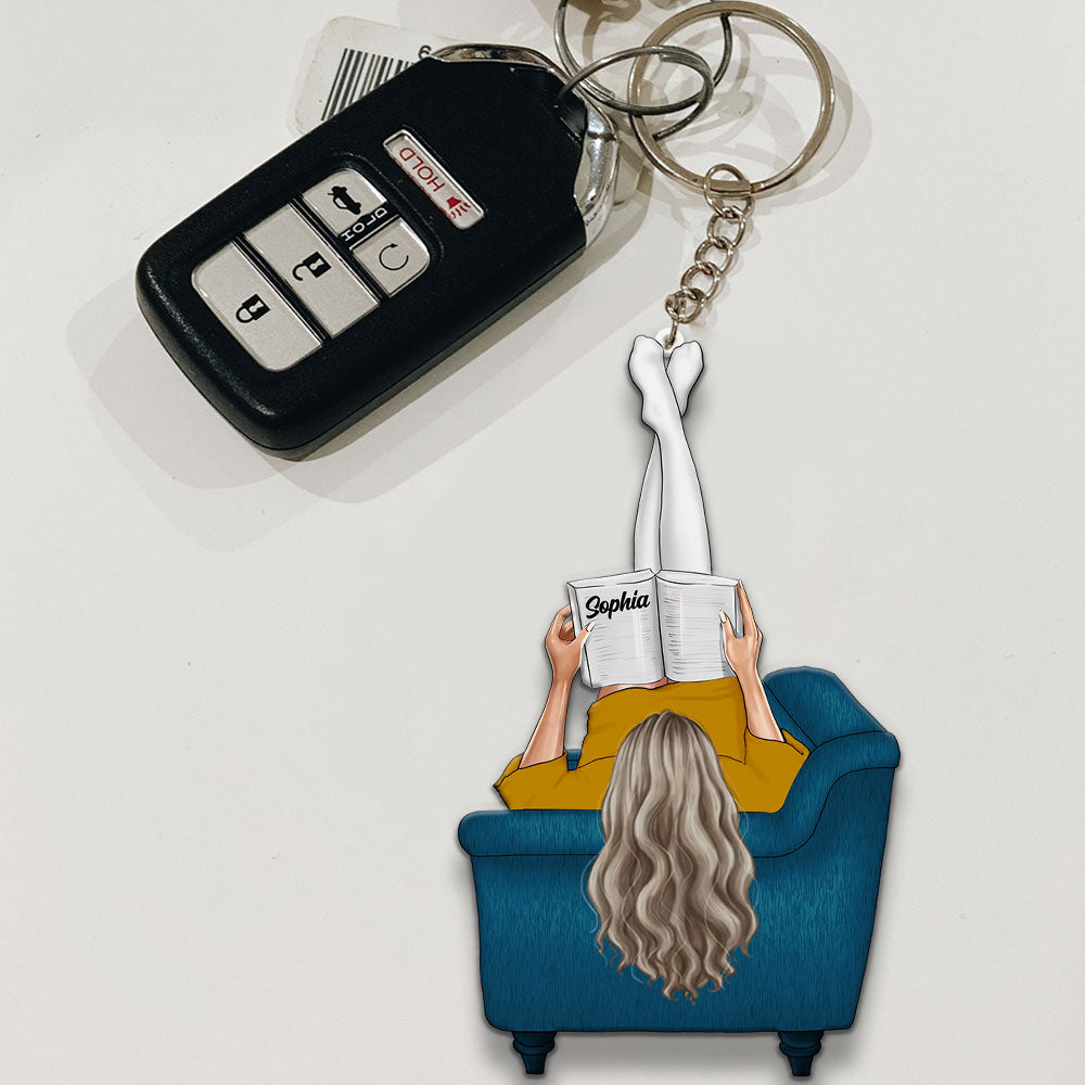 Reading Book Backview Woman - Custom Appearance, Woman Name and Books Name - Personalized Acrylic Keychain