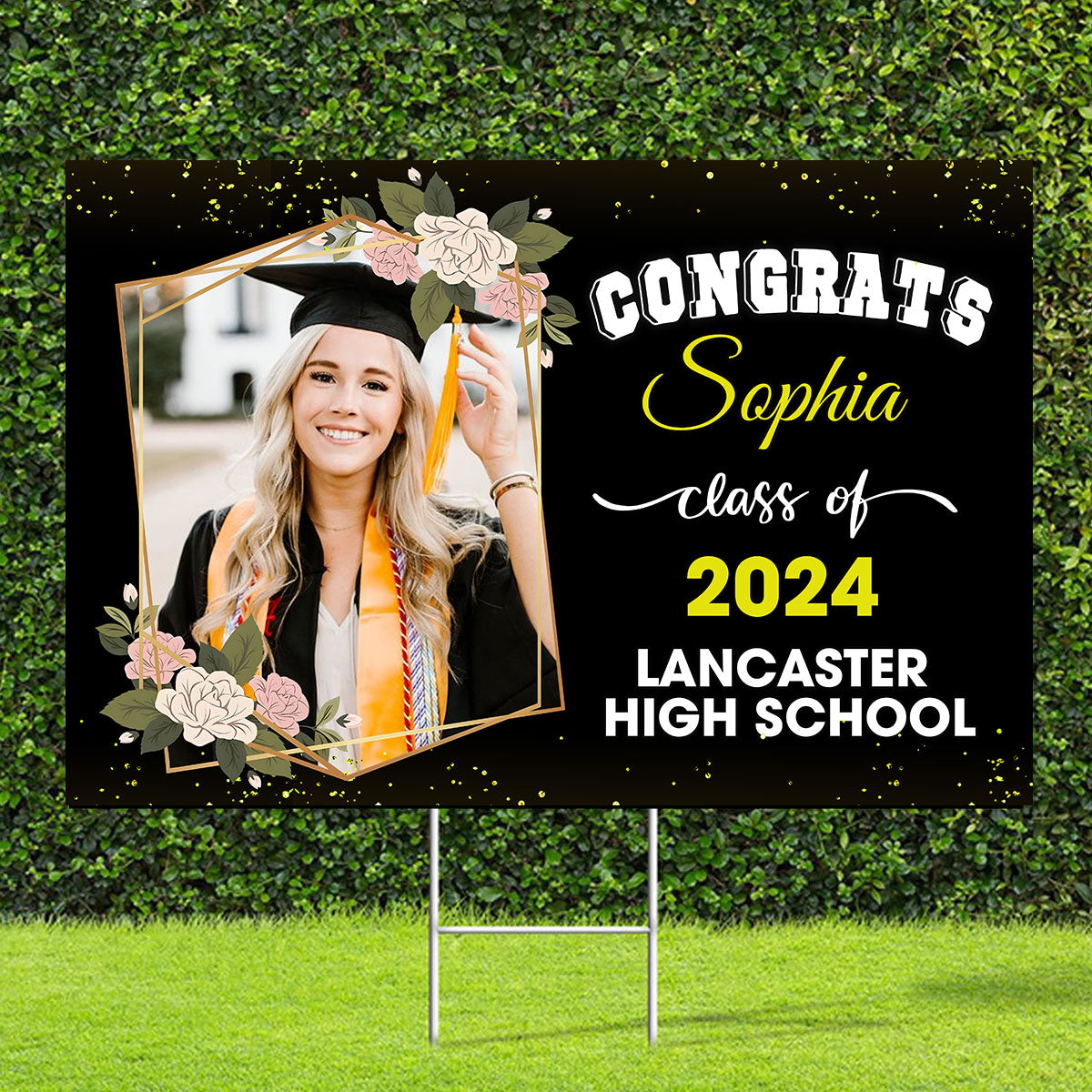 Congrats Custom Photo, Background And Texts - Personalized Lawn Sign, Yard Sign, Graduation Gift, College Graduation