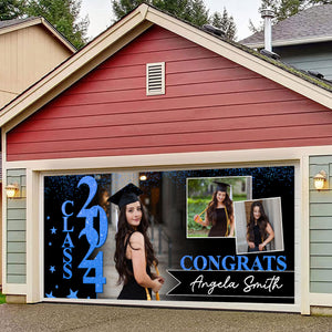 Congrats Class Of 2024 - Personalized Background Color, Your 3 Photo And Name Single Garage, Garage Door Banner Covers - Banner Decorations