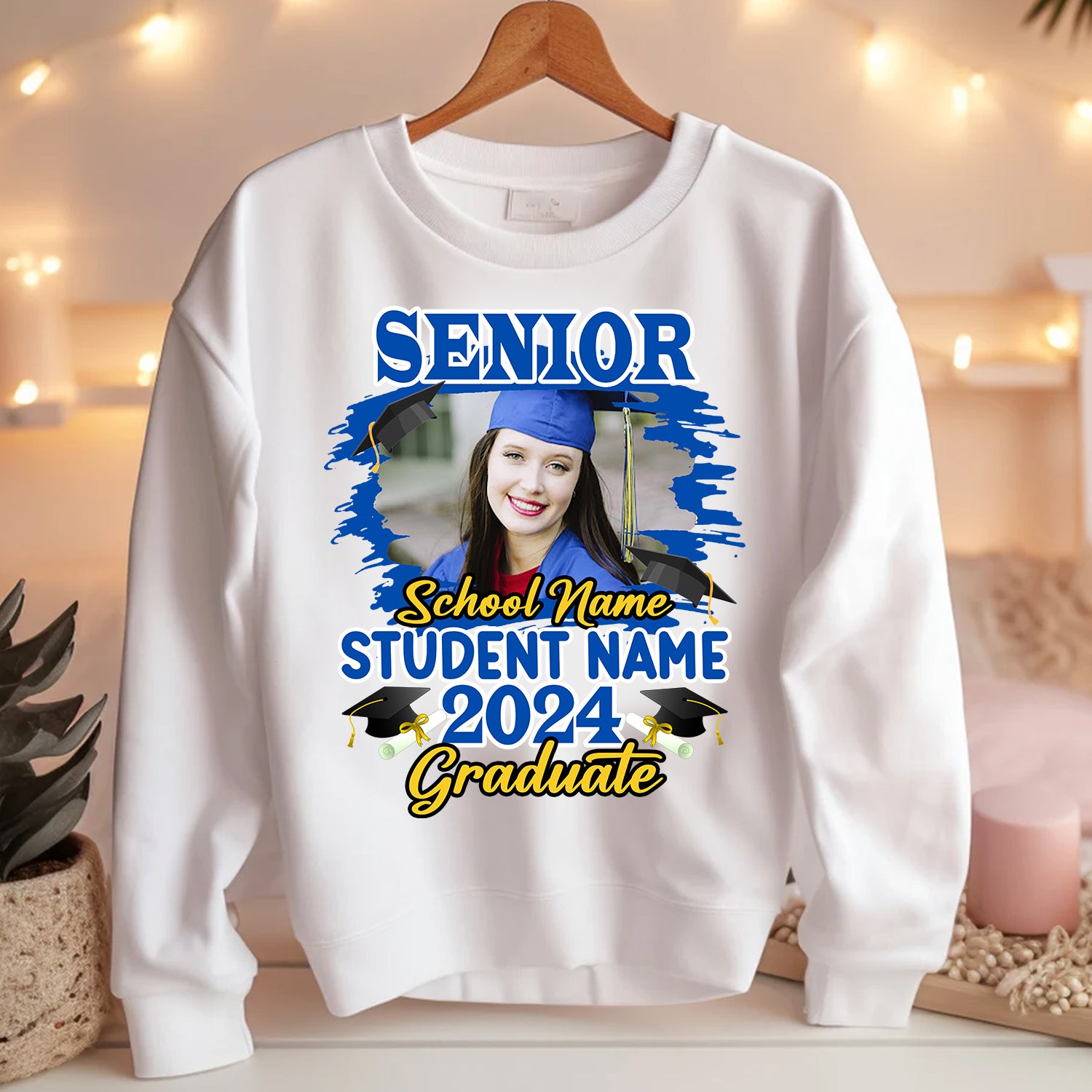 Congrats Senior Graduate 2024 - Custom Photo And Texts Graduation Gift - Personalized Light Sweatshirt