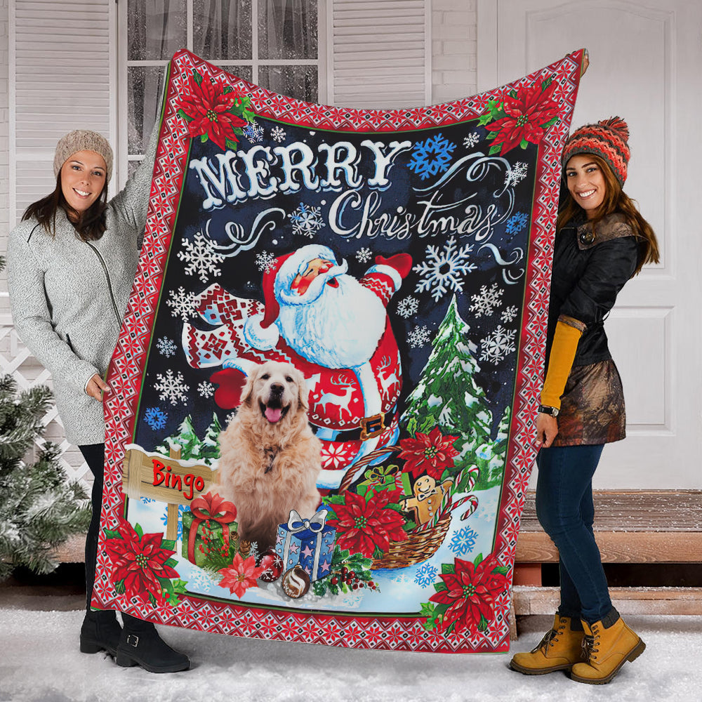 Merry Xmas - Custom Photo And Name - Personalized Fleece Blanket, Christmas Gift For Pet Lover