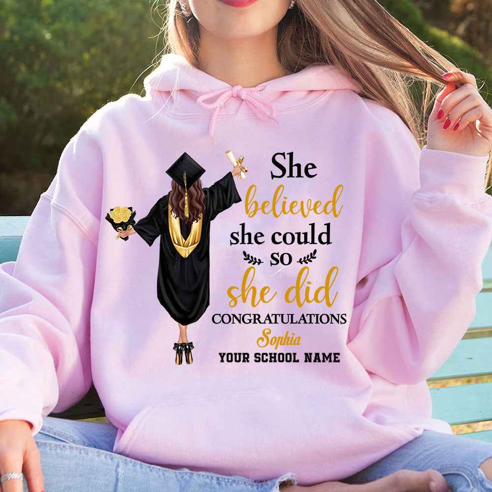 She Believed She Could So She Did, Custom Appearance And Texts, Graduation Gift - Personalized Hoodie