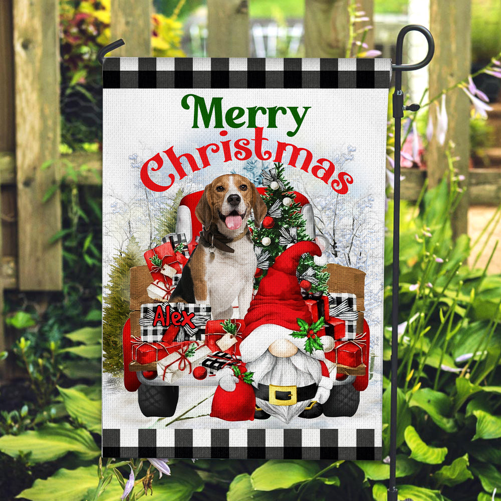 Merry Christmas- Personalized Pet Photo And Name Flag - Christmas Gift, Gift For Pet Lovers