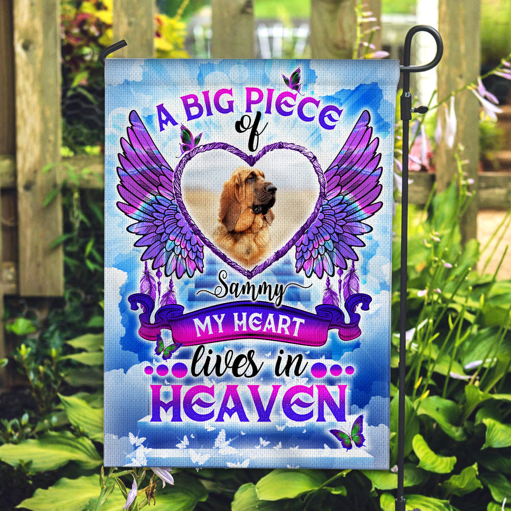 A Big Piece Of My Heart Lives In Heaven - Personalized Photo & Name Flag - Memorial Gift