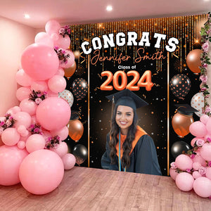 Congrats Class of 2024 Custom Photo And Name Graduation Party Backdrop - Personalized Custom Graduation Backdrop