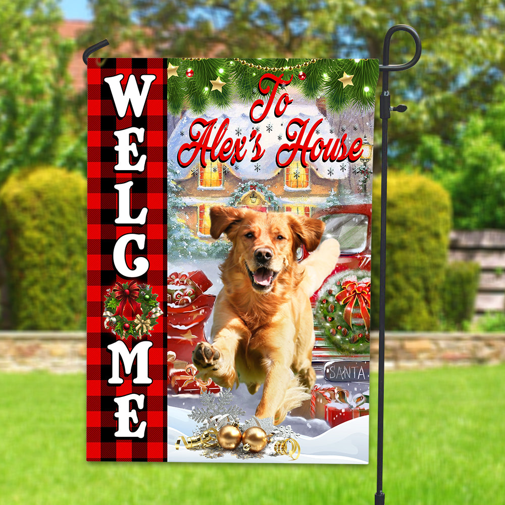 Welcome To Pet Christmas House - Personalized Pet Photo And Name Flag - Christmas Gift, Gift For Pet Lovers