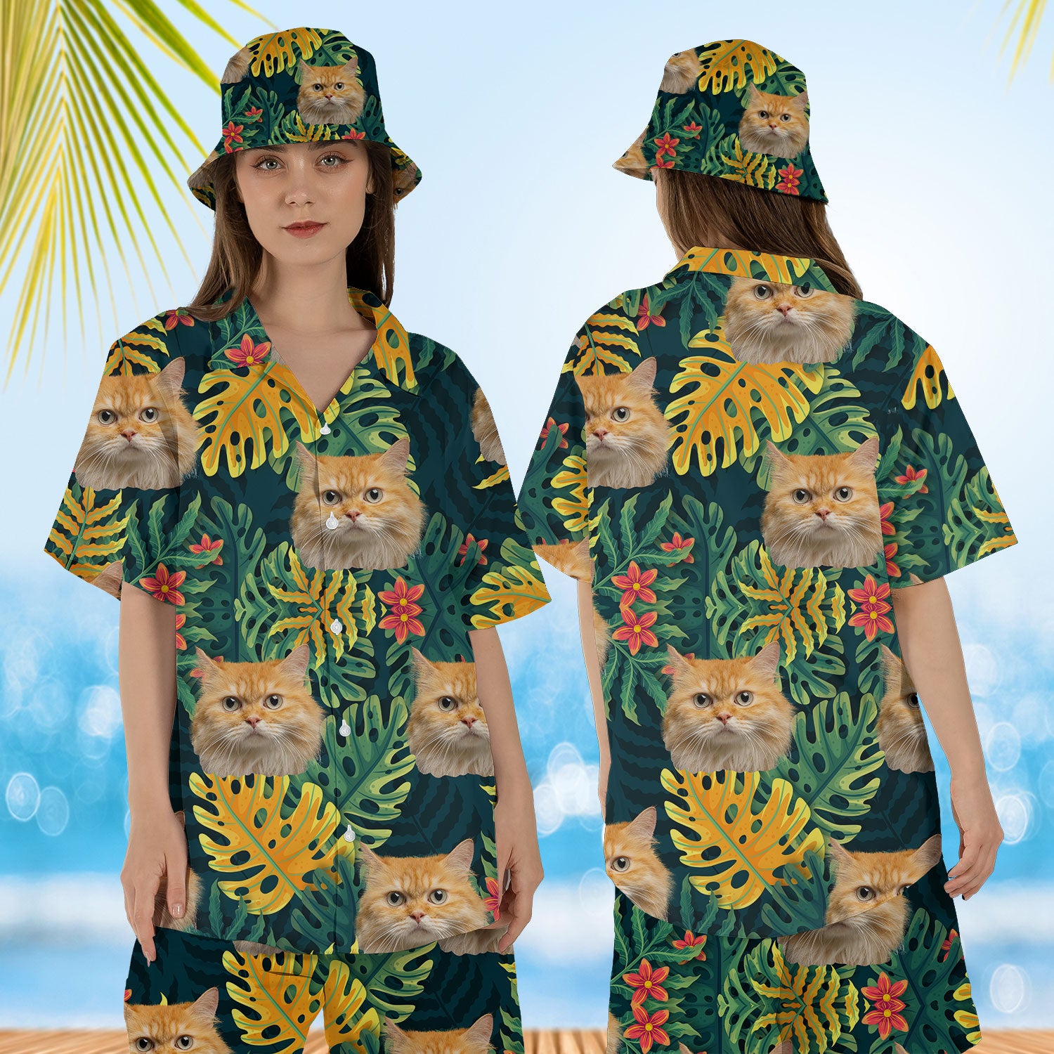 Personalized Cutie Kitty Hawaiian Shirt, Custom Pet Photo Gift