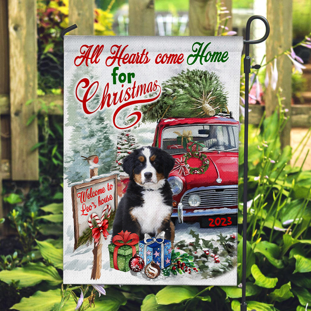 All Hearts Come Home For Christmas - Personalized Pet Photo And Name Flag - Christmas Gift, Gift For Pet Lovers