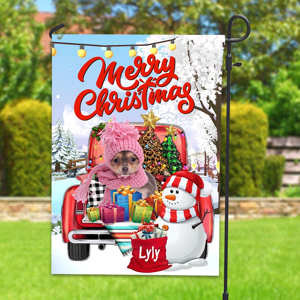 Merry Christmas Pet On Red Car - Custom Pet Photo And Name Flag - Christmas Gift, Gift For Pet Lovers