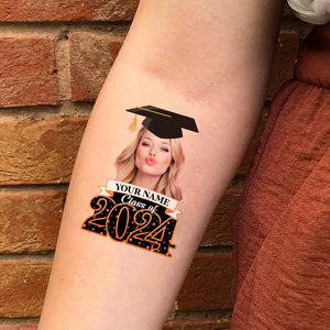 Class Of 2024, Custom Your Photo And Your Name Temporary Tattoo, Personalized Photo And Name, Fake Tattoo, Graduation Gift