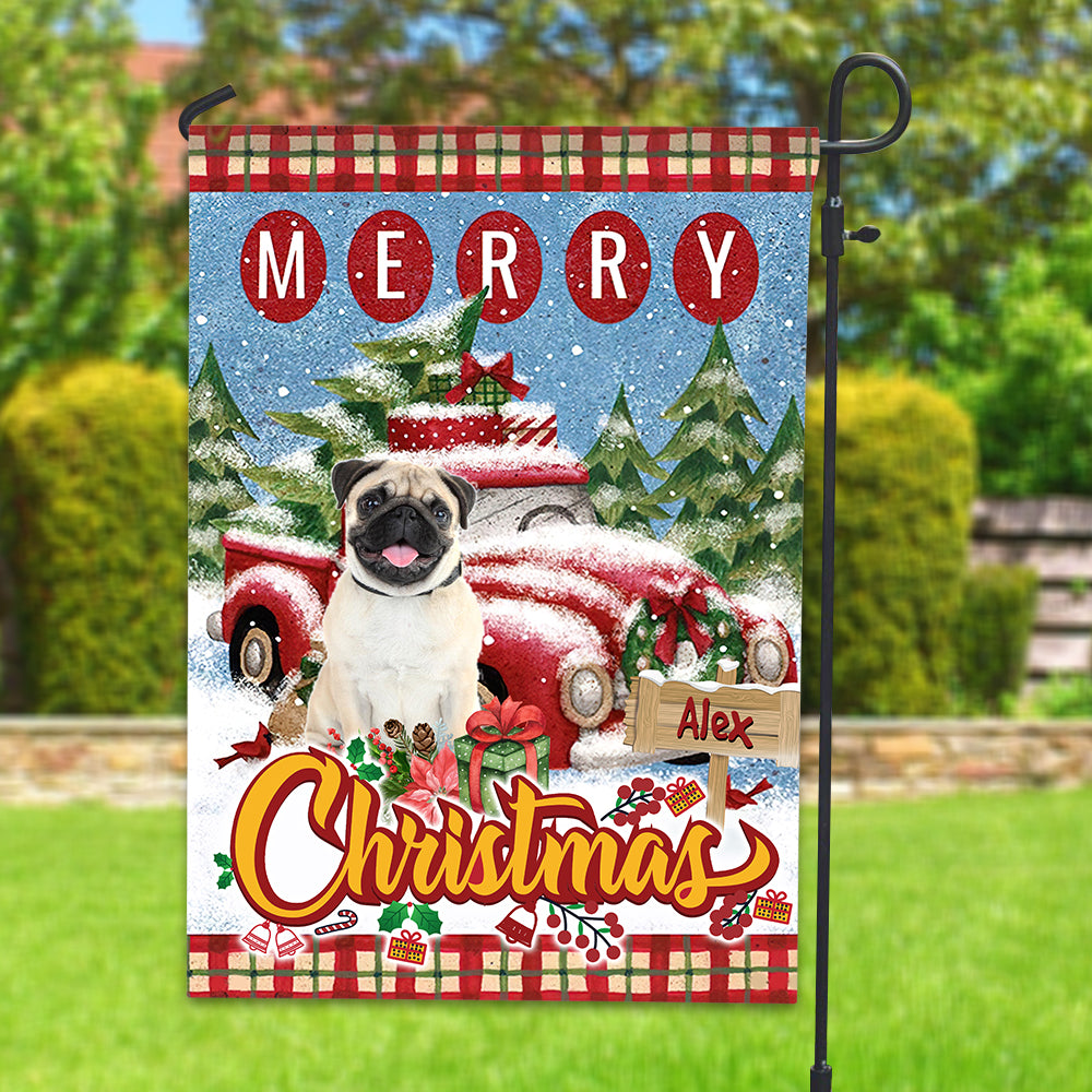 Merry Christmas Pet's House - Personalized Pet Photo And Name Flag - Christmas Gift, Gift For Pet Lovers