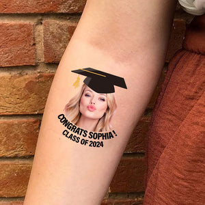 🔥AMAZING PRICE 🔥‼ Congratulations Class Of 2024, Custom Temporary Tattoo With Personalized Photo, Text Name And Hashtag, Fake Tattoo, Graduation Gift