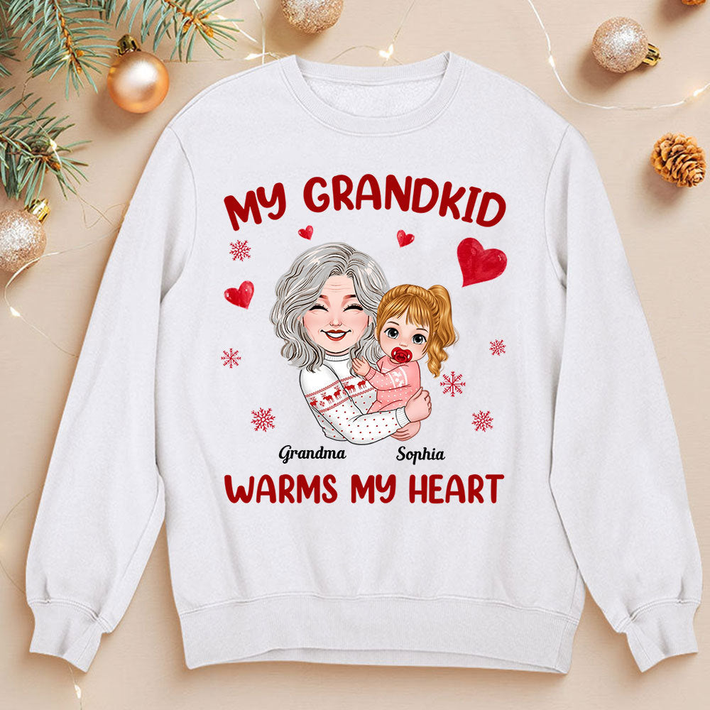 My Grandkid Warms My Heart, Custom Appearance And Names - Personalized Sweatshirt - Gift For Family