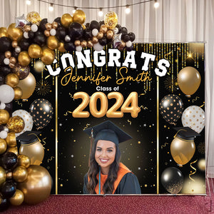 Congrats Class of 2024 Custom Photo And Name Graduation Party Backdrop - Personalized Custom Graduation Backdrop