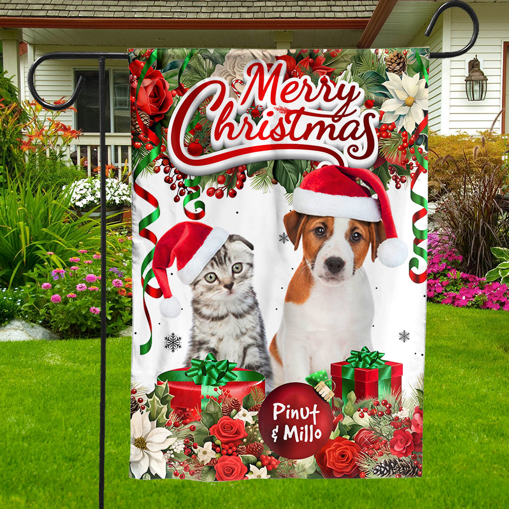 Merry Christmas - Personalized Pet Photo And Name Flag - Gift For Pet Lovers, Christmas Gift