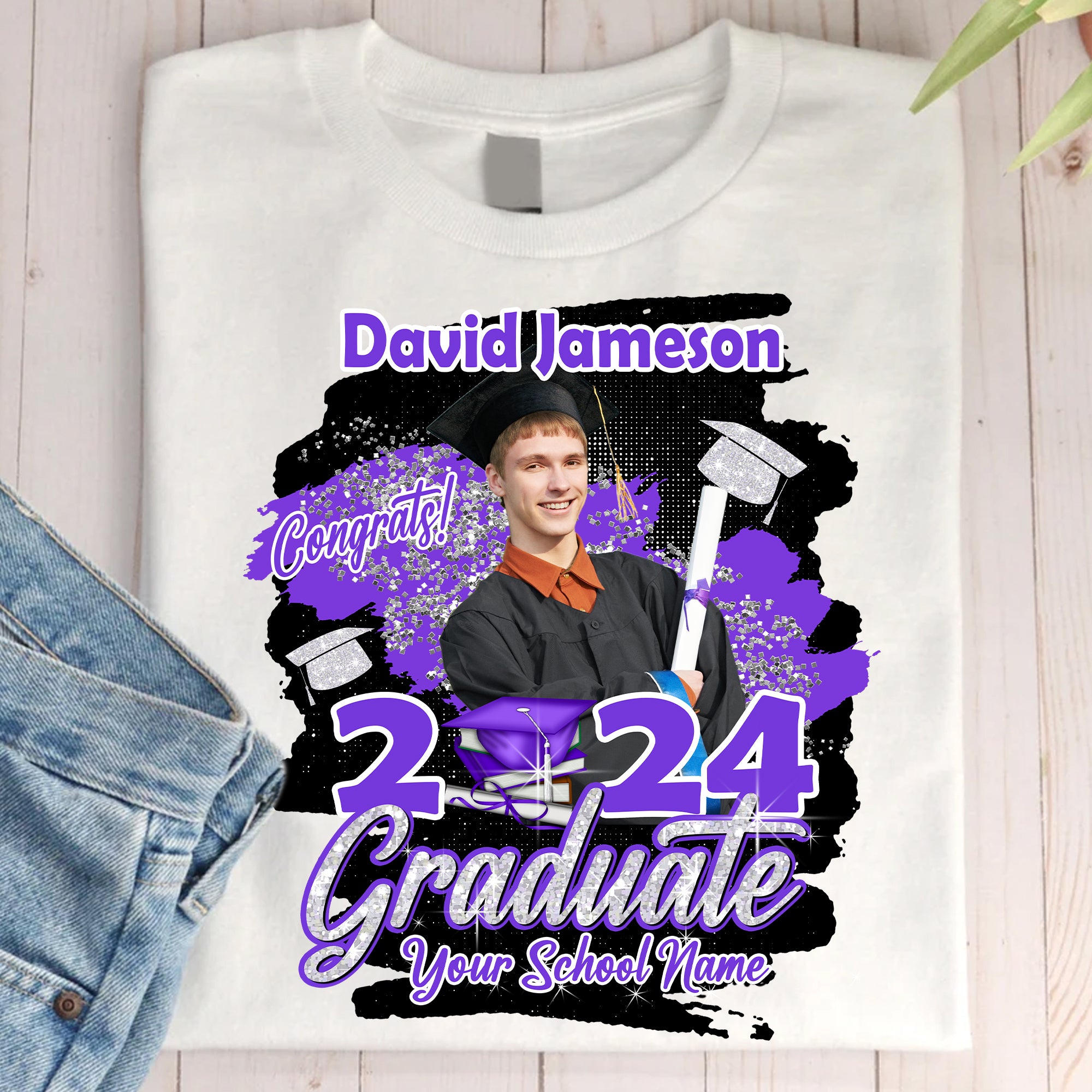 Congrats Graduate 2024 - Custom Photo And Texts Graduation Gift - Personalized Sweatshirt